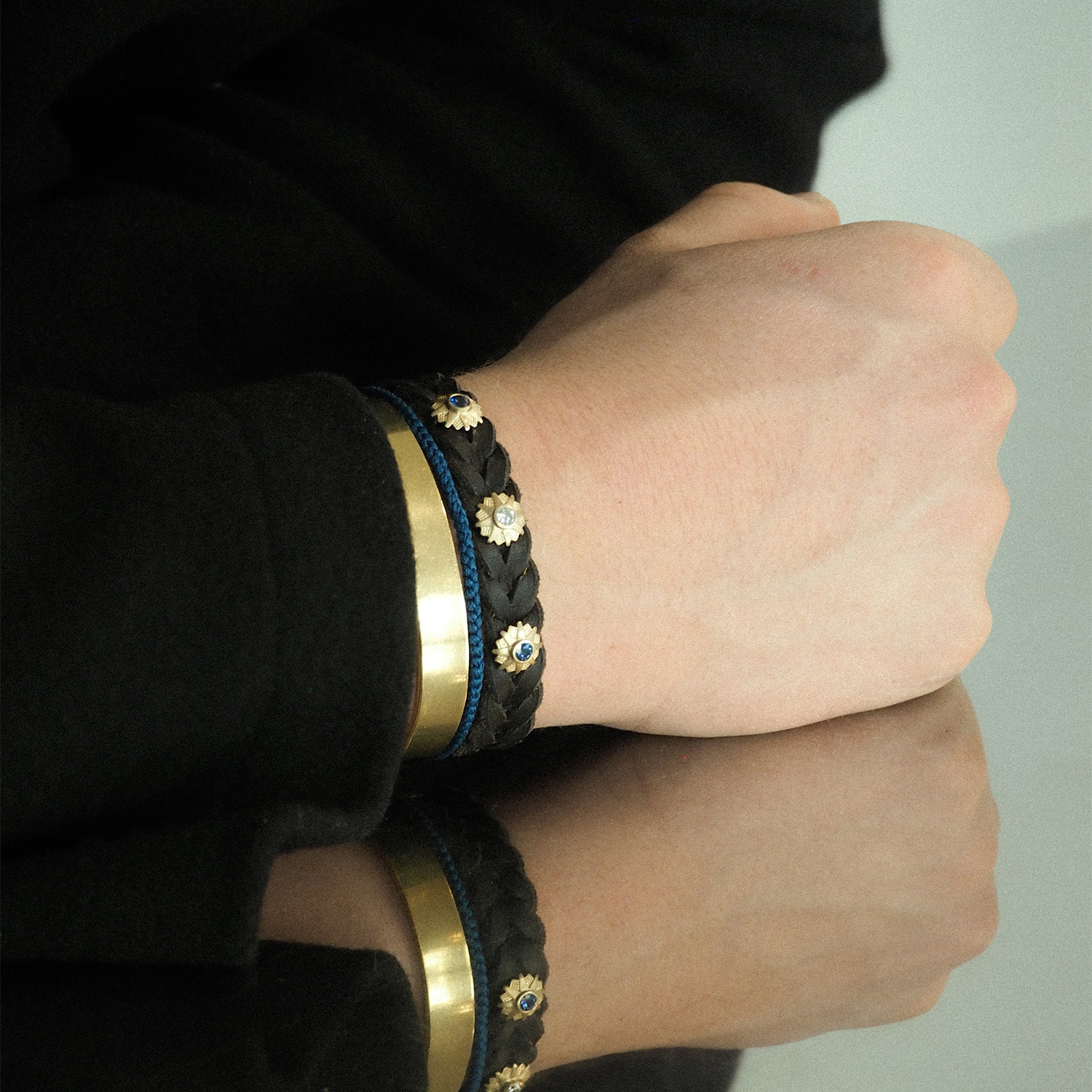 Læderarmbånd<br> LEATHER BRACELET STAR ONE x3 (diamant) guld