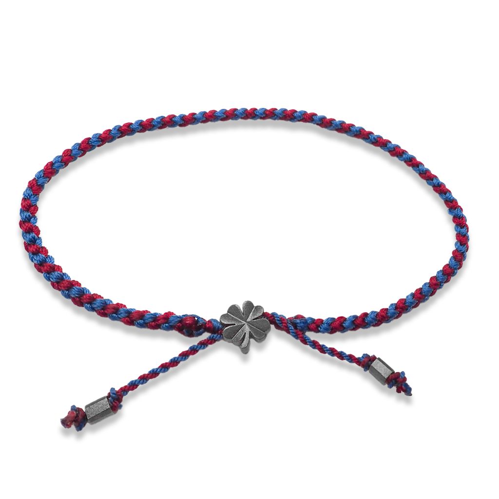 Knyttet armbånd<br> BARTISAN ONE gråt sterlingsølv (vertical red/sea blue pagoria)