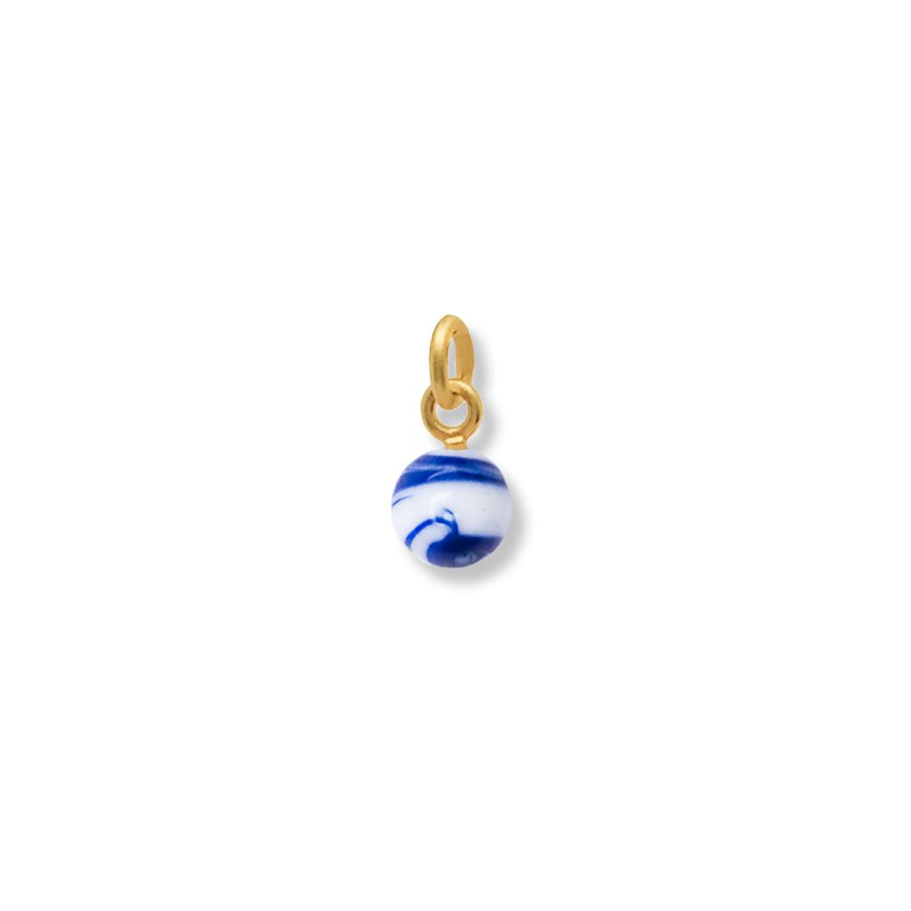 VEDHÆNG TIL ØRERINGE<br> MURANO ROUND GLASS BEAD ONE (BLUE) guld