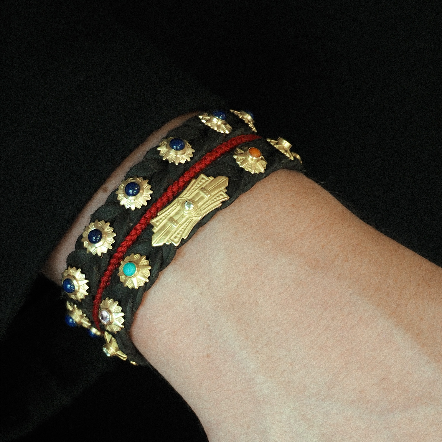 Læderarmbånd<br> LEATHER BRACELET ART DECO guld