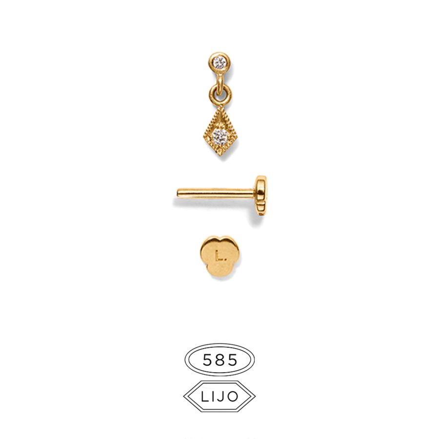 Flat back piercingsmykke<br> L. EDIAMOND DB SQUARE guld diamant inklusiv STEM ONE