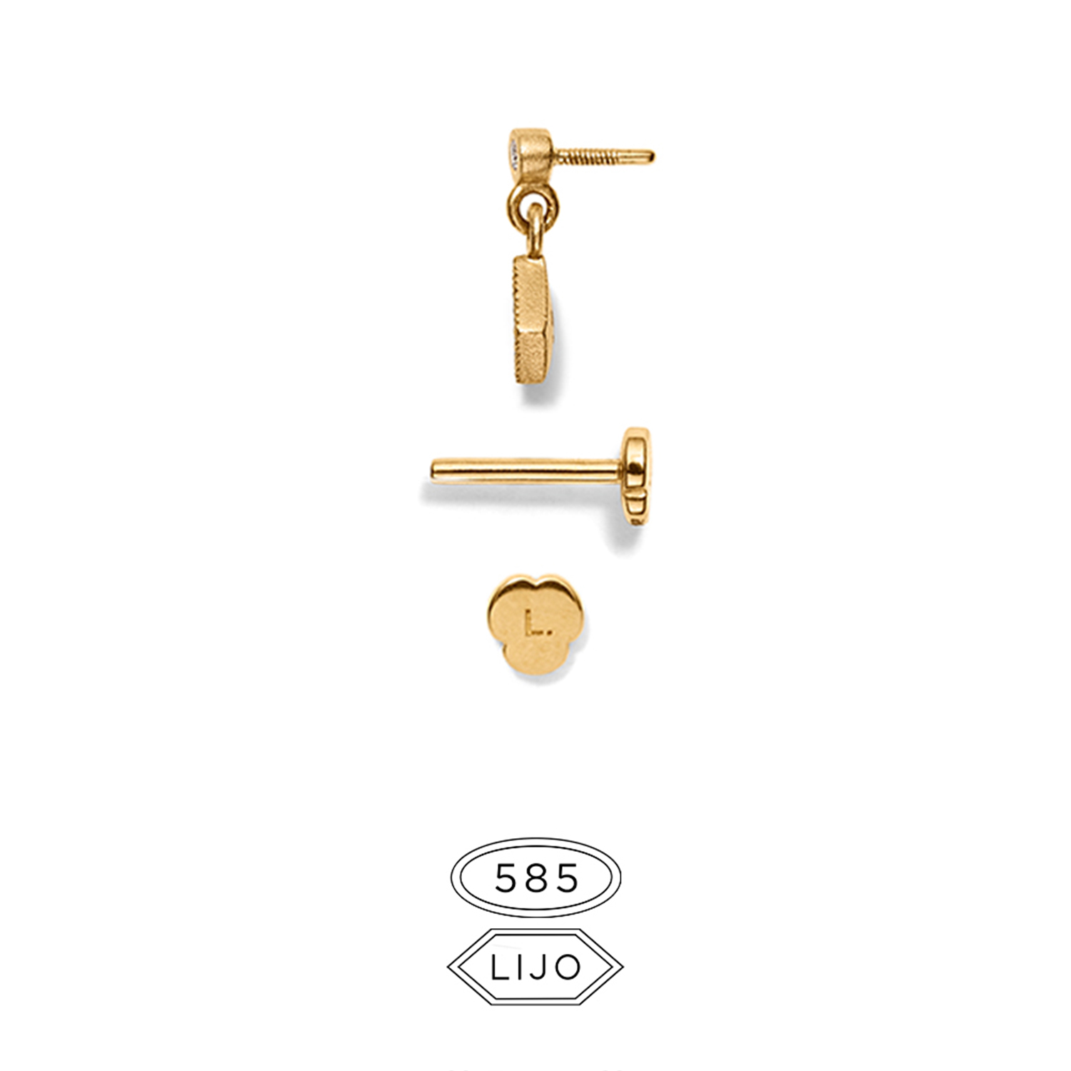 Flat back piercingsmykke<br> L. EDIAMOND DB SQUARE guld diamant inklusiv STEM ONE