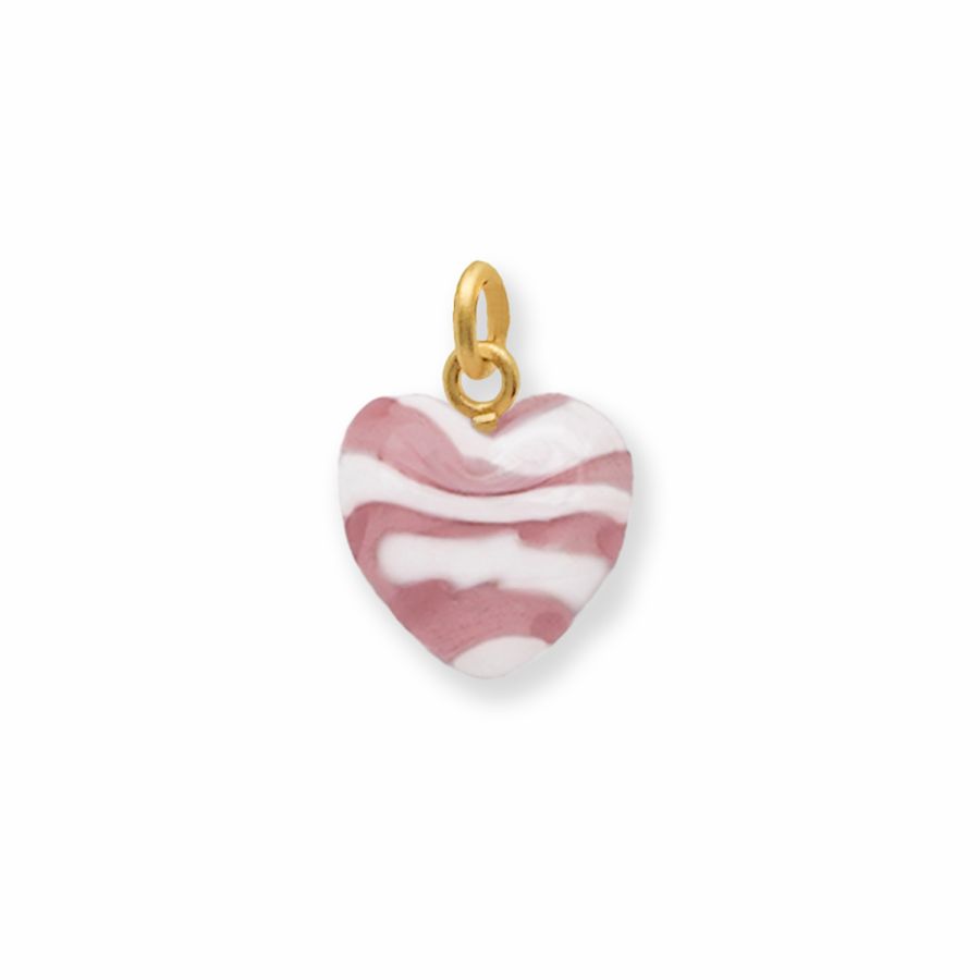 Vedhæng til halskæde<br> MURANO GLASS HEART (rose & white) guld