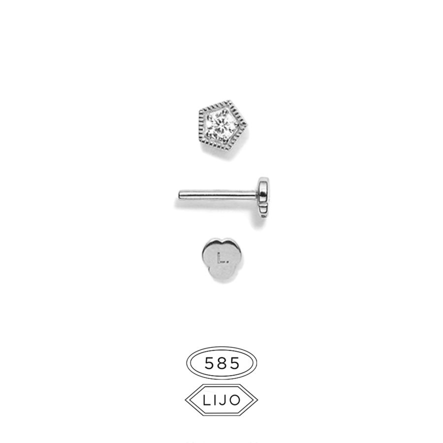 Flat back piercingsmykke / Fås som ørestik<br> L. ELDRIDGE 05 hvidguld diamant inklusiv STEM ONE