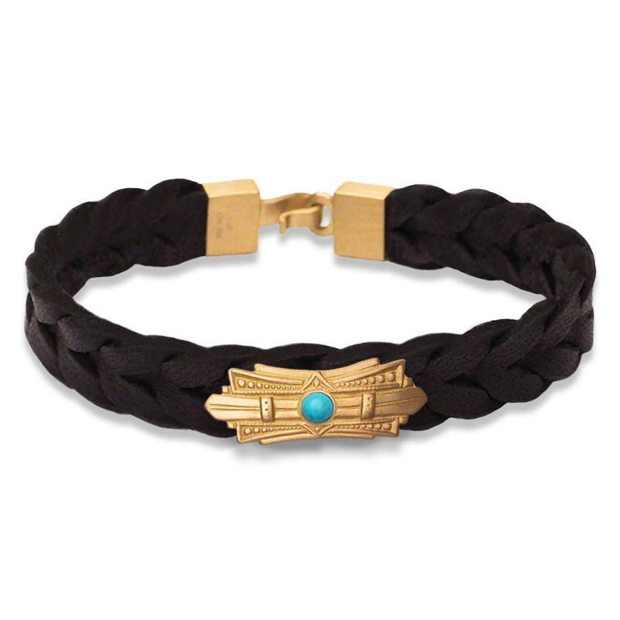 Læderarmbånd<br> LEATHER BRACELET ART DECO (turkis) guld