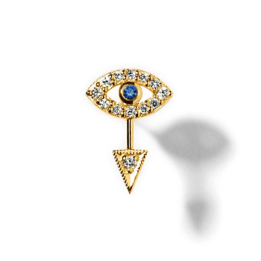Ear stud<br> EYE TWO gold diamond sapphire