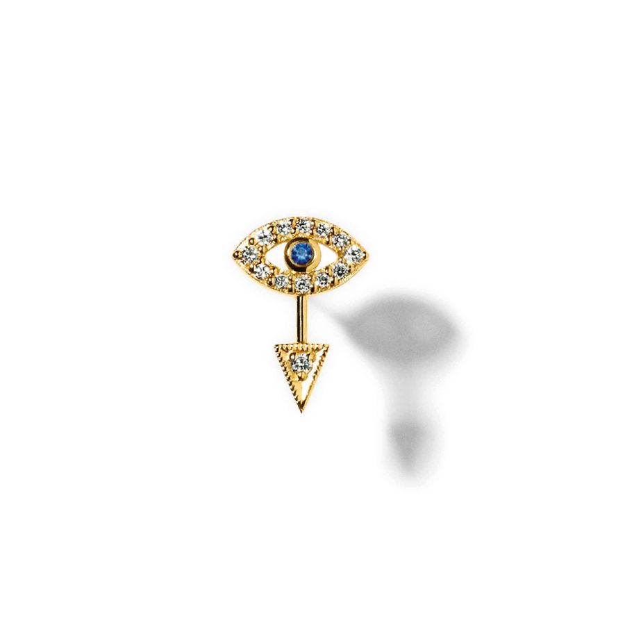 Ear stud<br> EYE TWO gold diamond sapphire