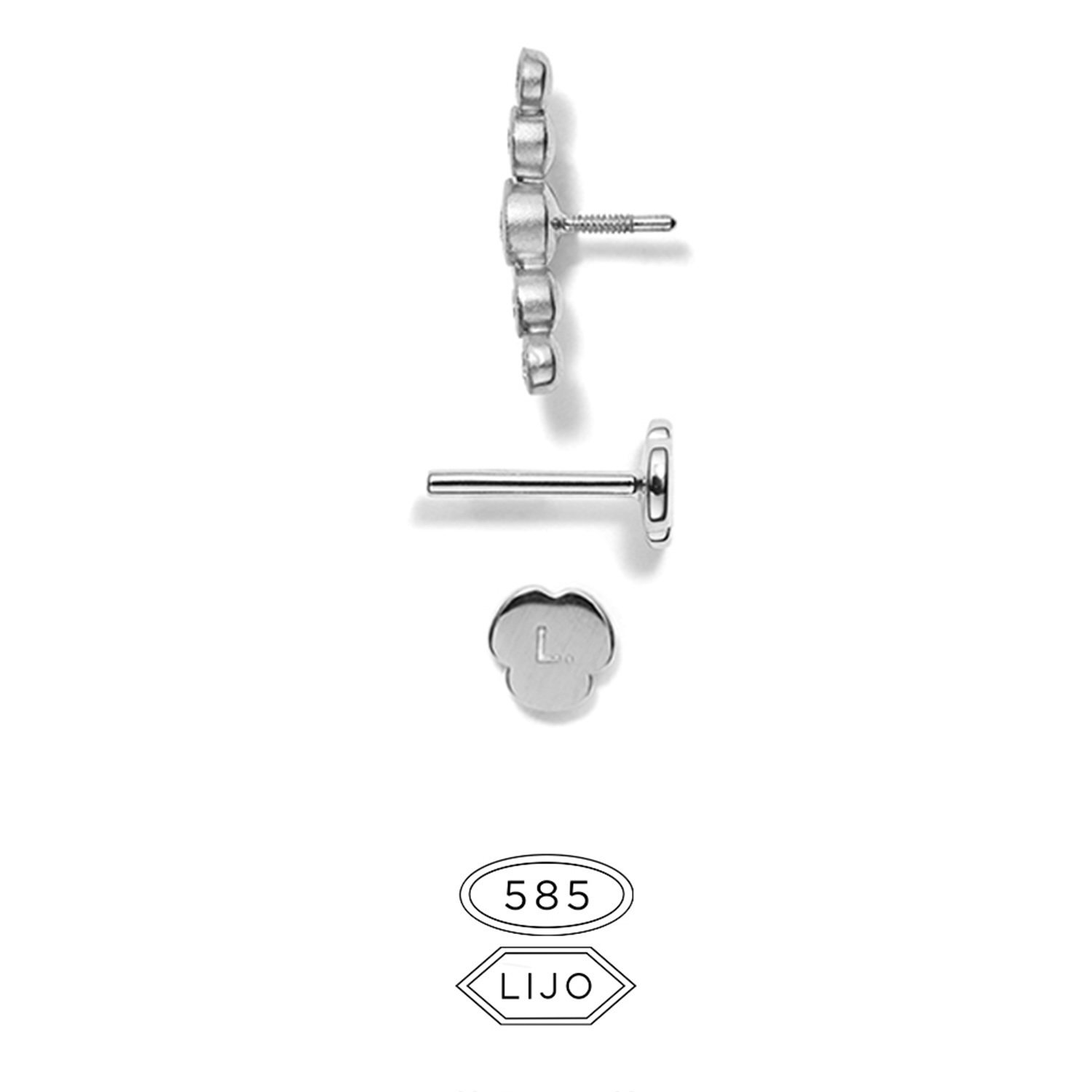 Flat back piercing jewellery<br> L. EDIAMOND x5 white gold diamond including STEM TWO