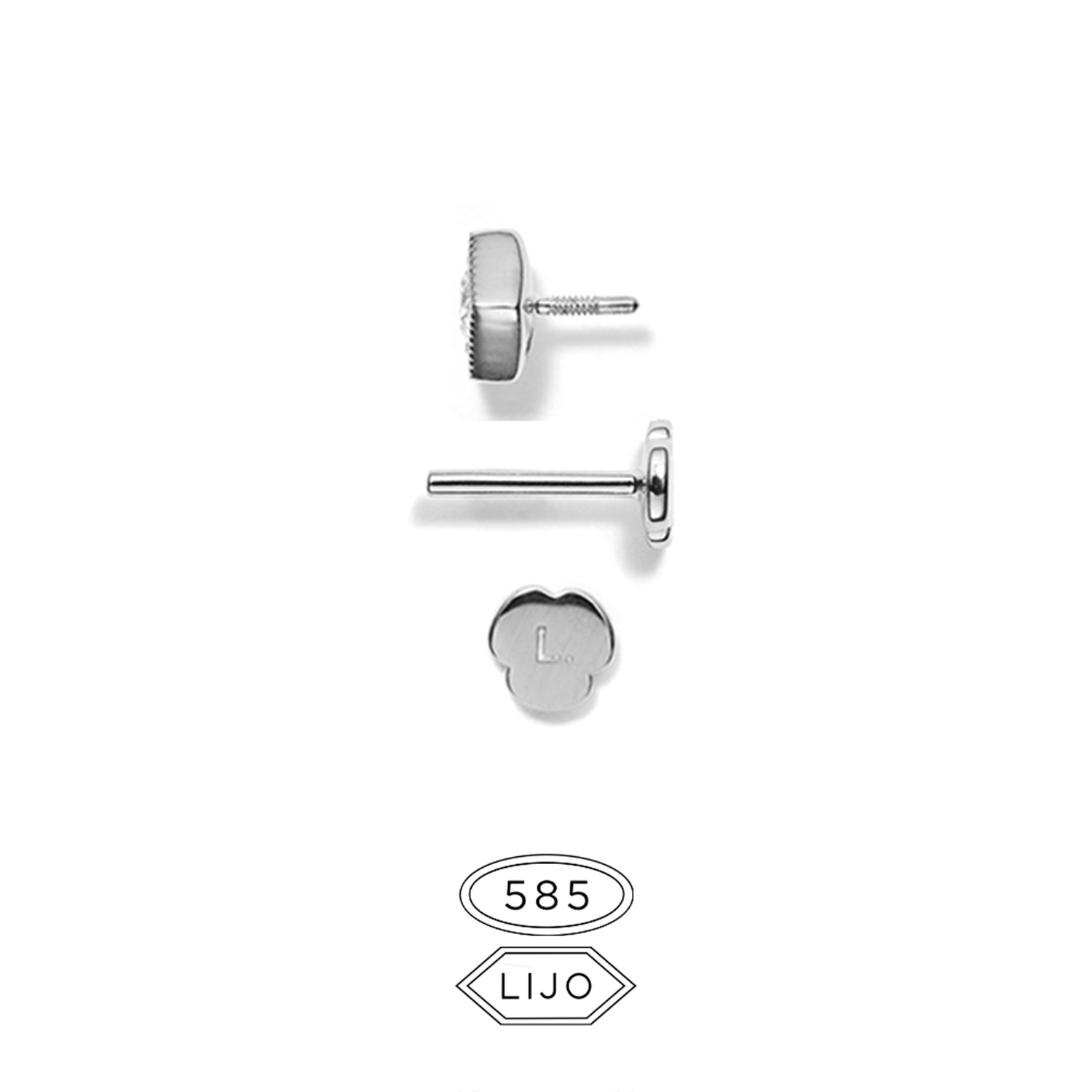 Flat back piercing jewellery / Avail. as ear stud<br> L. ELDRIDGE 10 white gold diamond including STEM TWO