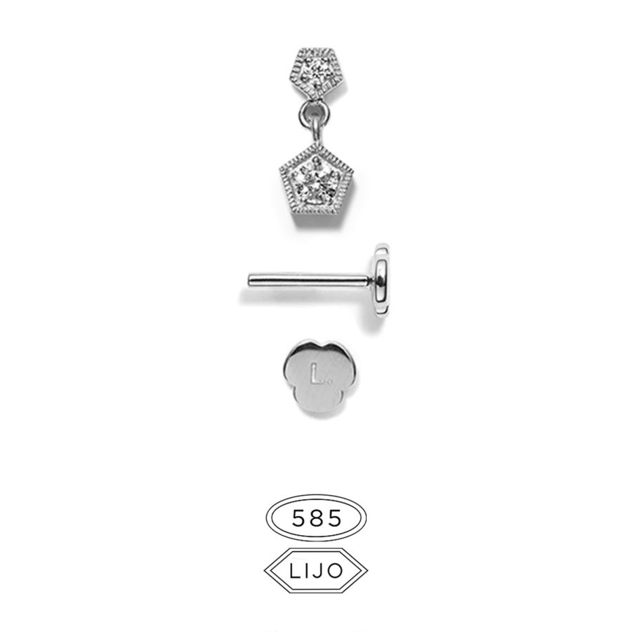 Flat back piercing jewellery<br> L. ELDRIDGE 02+05 DB white gold diamond including STEM TWO