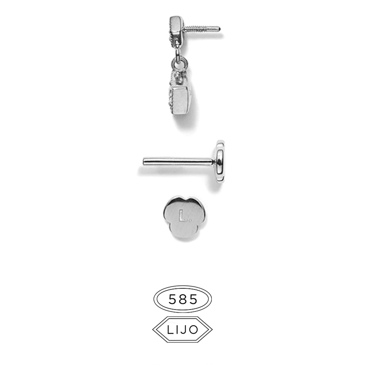 Flat back piercing jewellery<br> L. ELDRIDGE 02+05 DB white gold diamond including STEM TWO