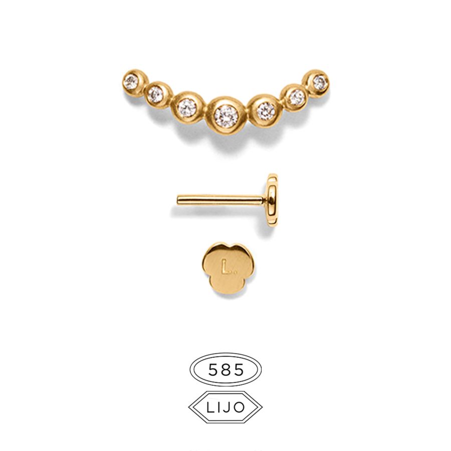 Flat back piercing jewellery / Avail. as ear stud<br> L. ENDING gold diamond including STEM TWO