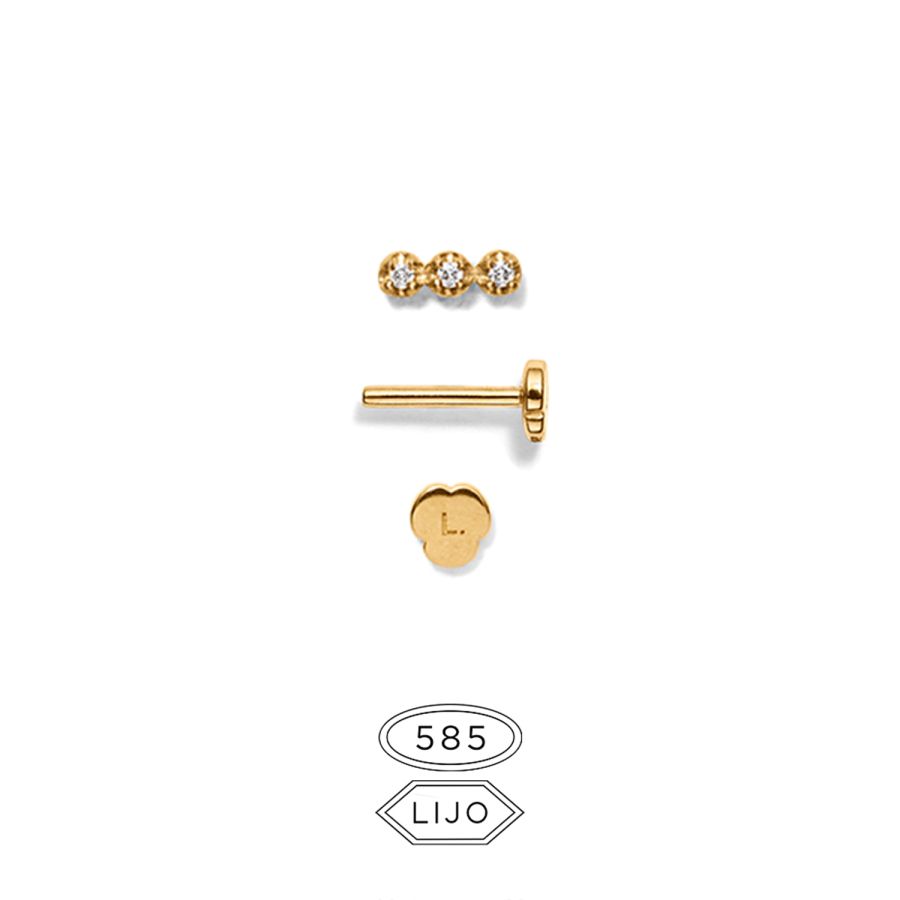 Flat back piercing jewellery / Avail. as ear stud<br> L. EXPA 3 gold diamond including STEM ONE