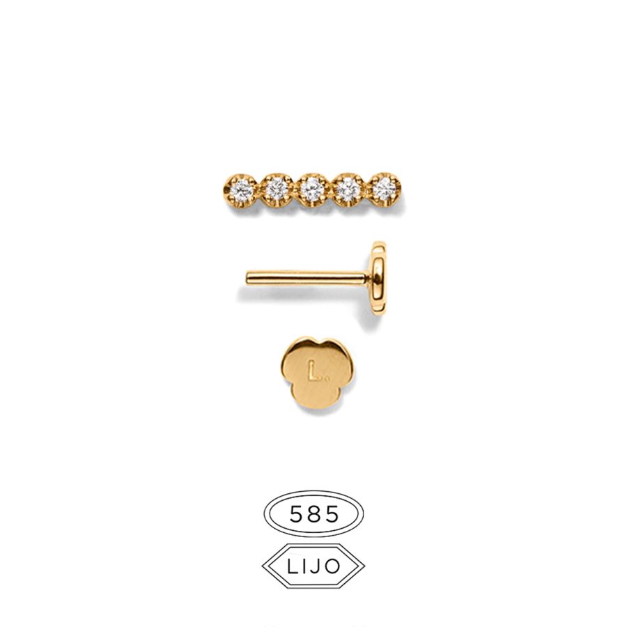 Flat back piercing jewellery / Avail. as ear stud<br> L. EXPA 5 gold diamond including STEM TWO