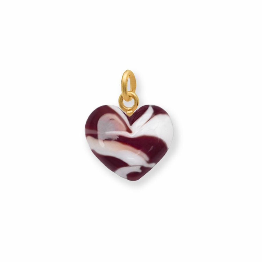 Pendant for necklace <br> MURANO GLASS HEART (deep red & white) gold
